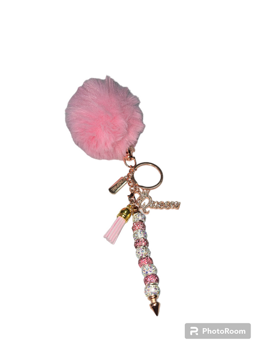 Pom pom beaded bar key chain