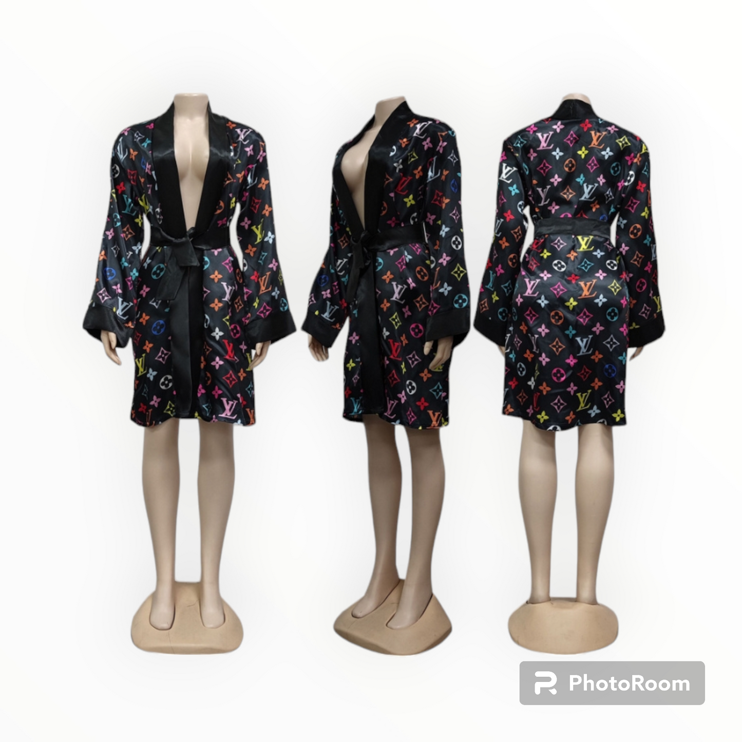 LV inspired Robe and Bonnet set