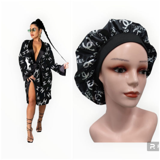 Chanel inspired robe and bonnet set