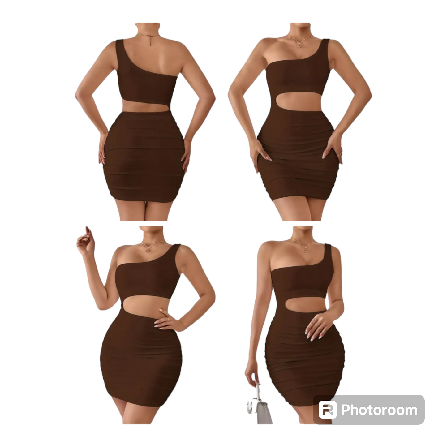 One Shoulder cut out waist mini Bodycon Dress