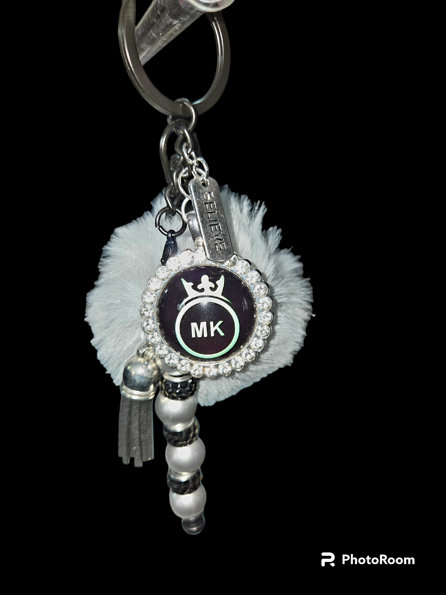 Pom pom beaded bar key chain