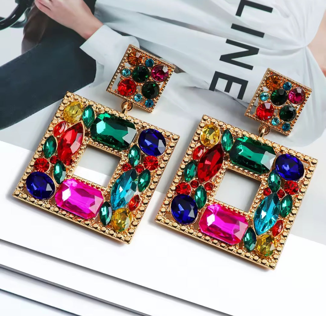 Square Rhinestones Earrings