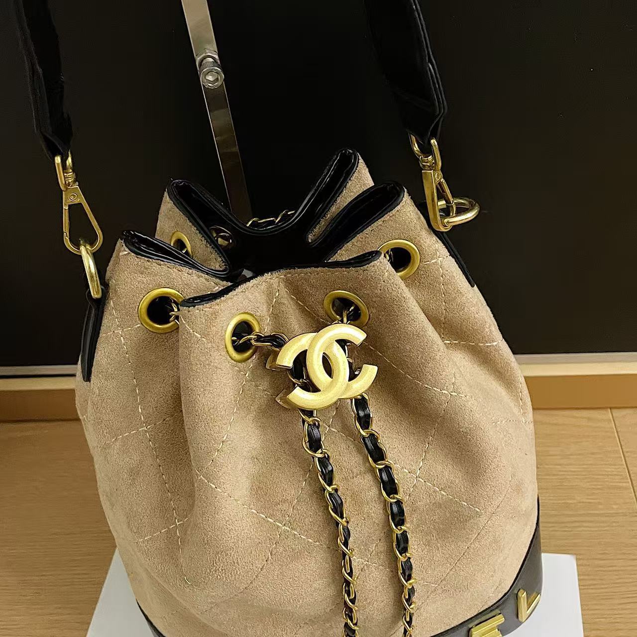Chanel inspired Suade bucket handbag