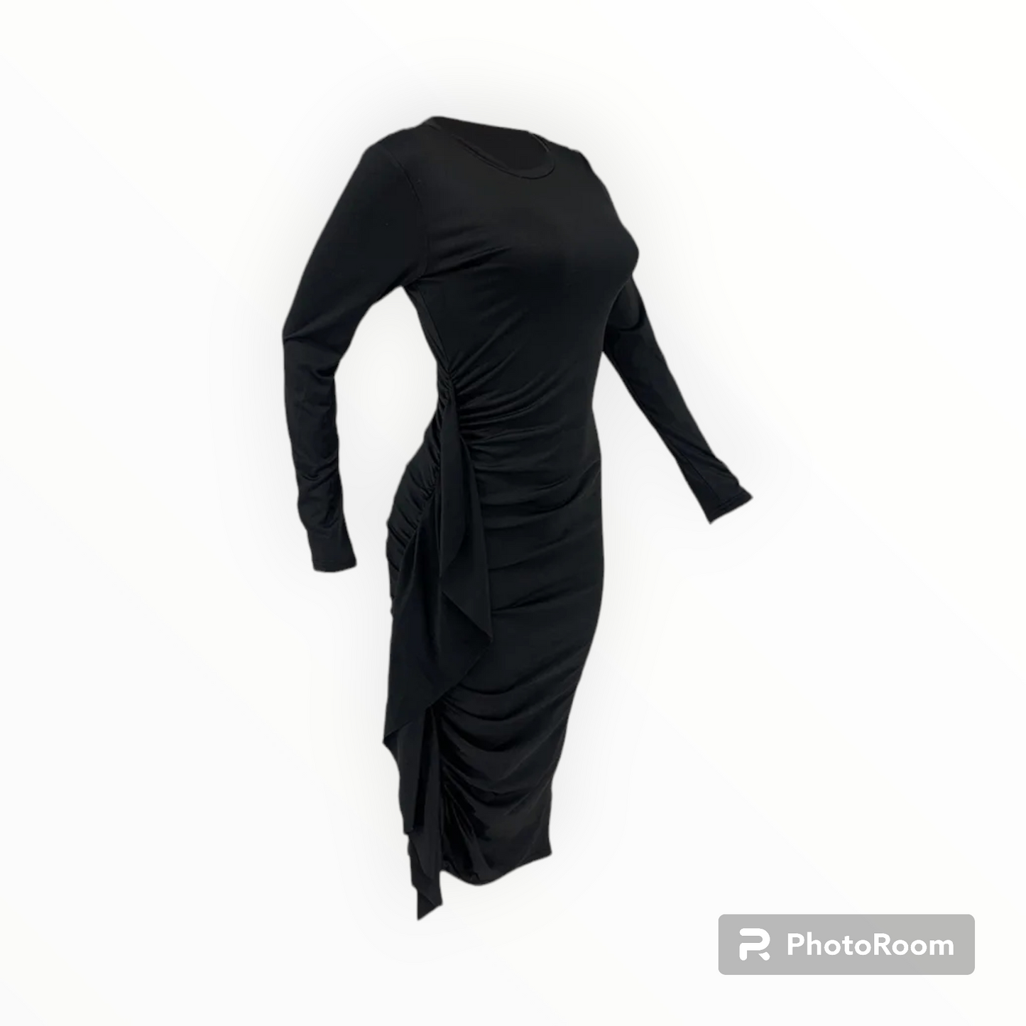 Plus size women ruffle trim side drape midi dress