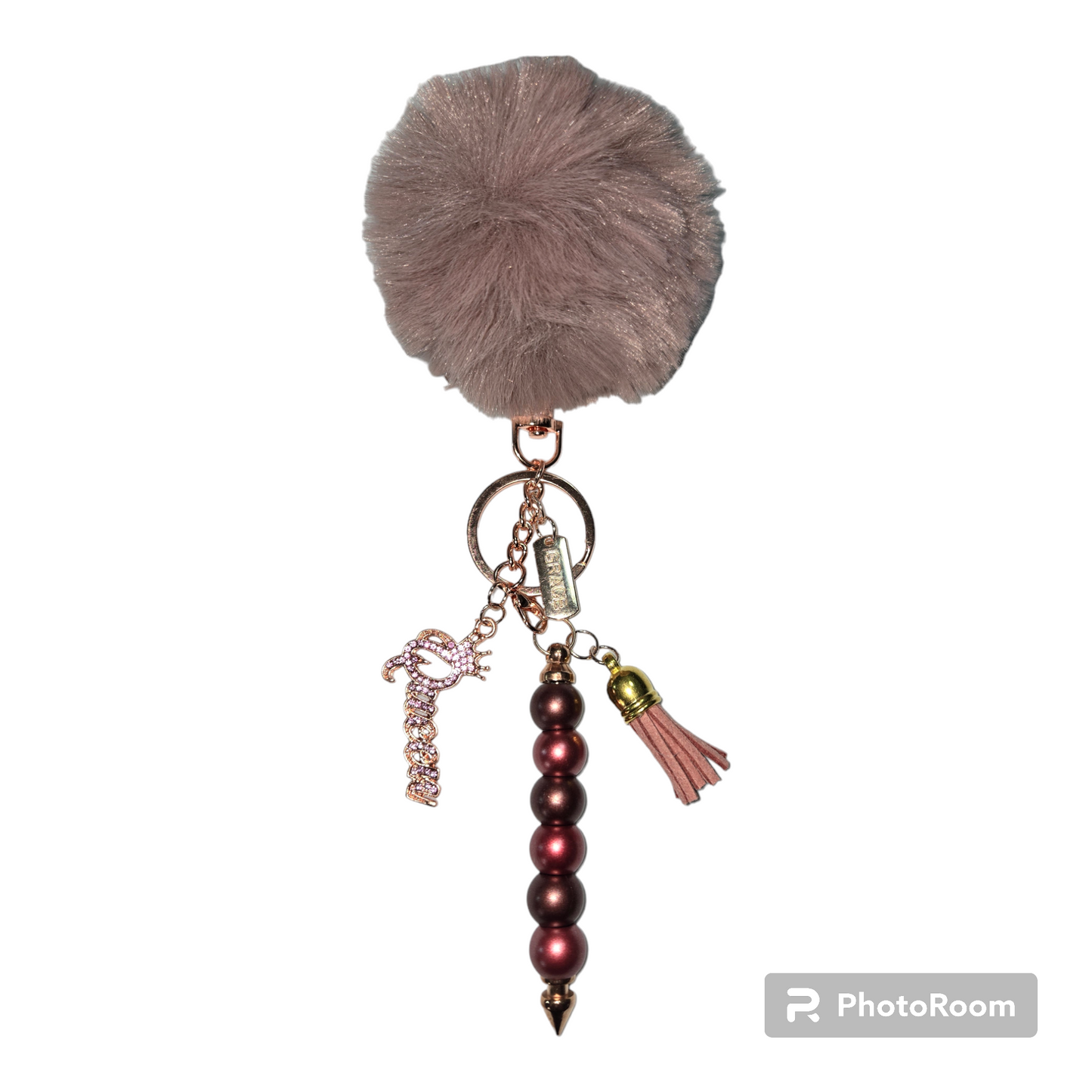 Pom pom beaded bar keychain