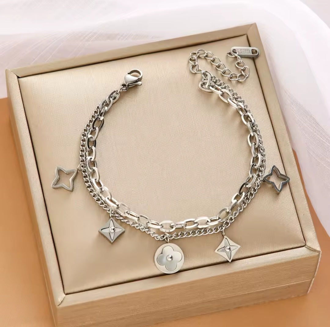 LV inspired four leaf clover charm bracelet