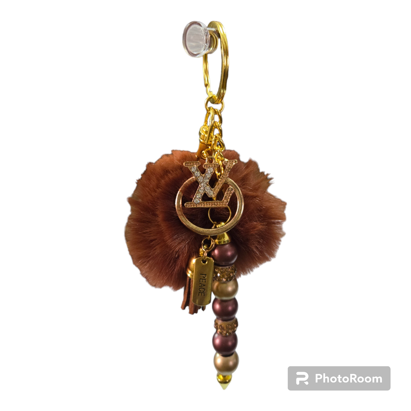 Pom pom beaded bar keychain