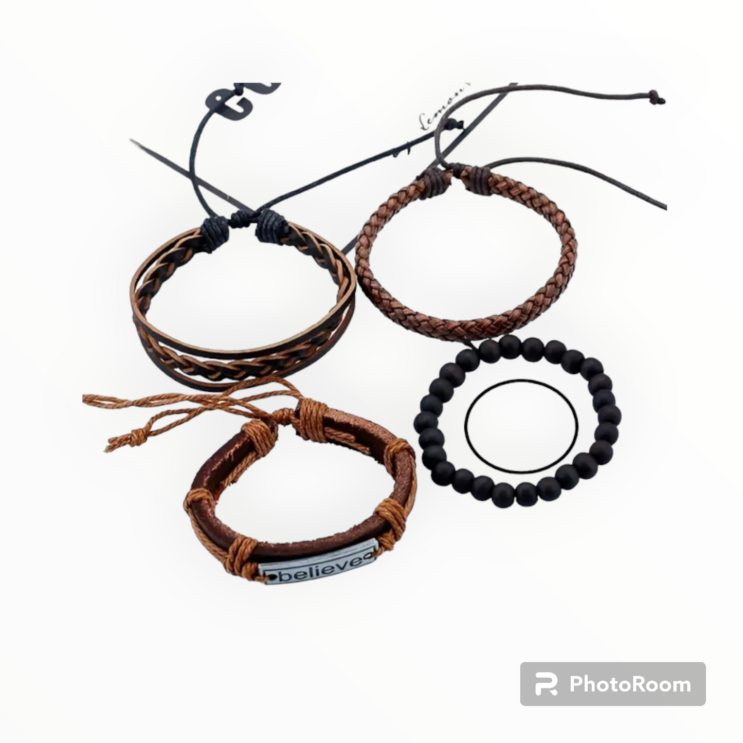 Beaded and braided leather bracelet set