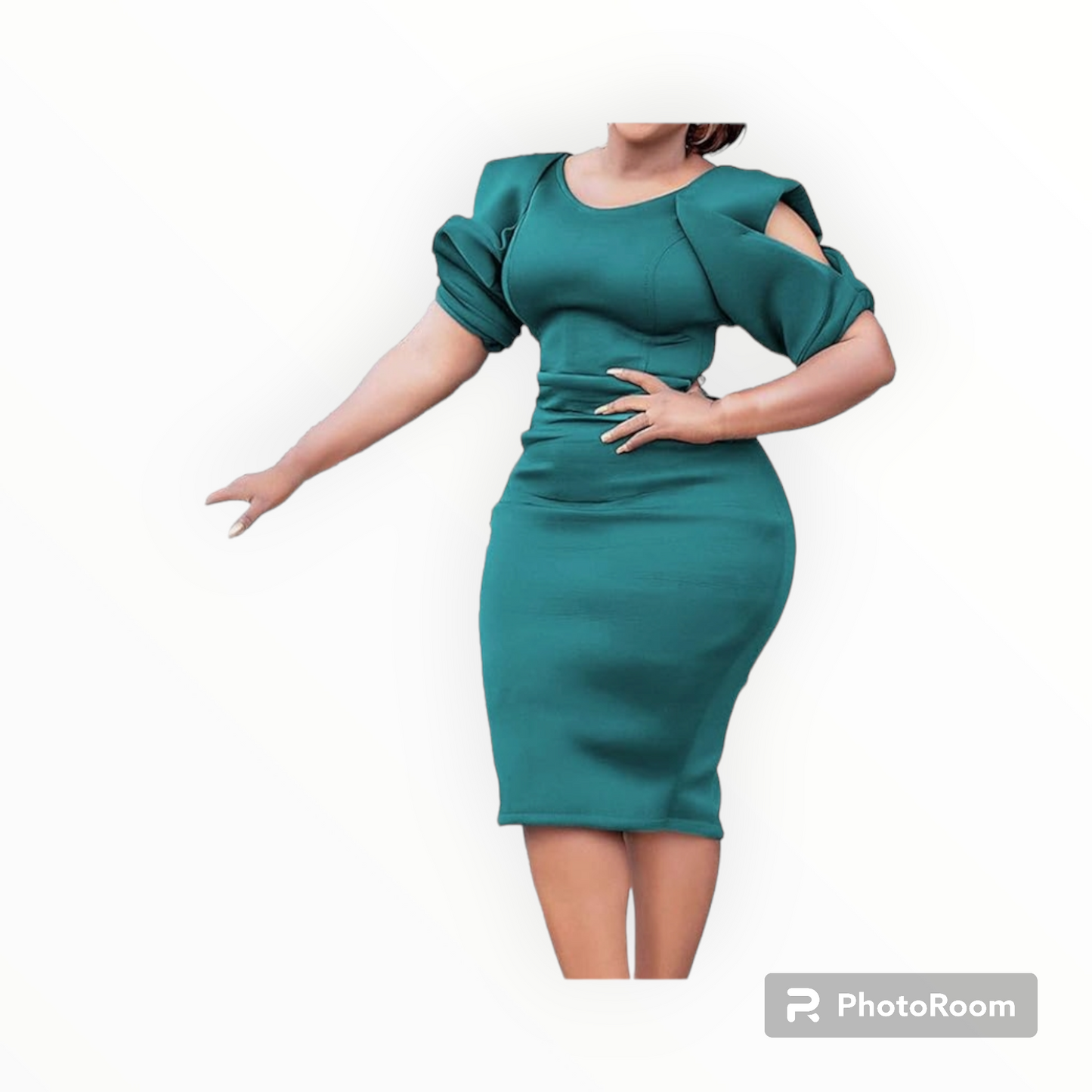 Plus size hollow sleeves midi Scuba dress