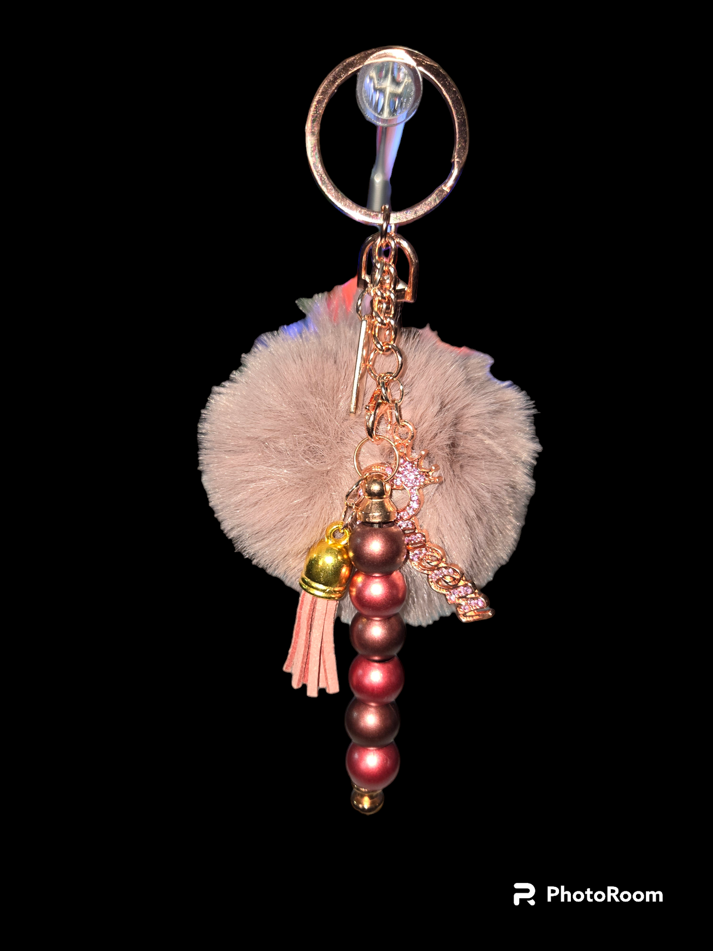 Pom pom beaded bar keychain