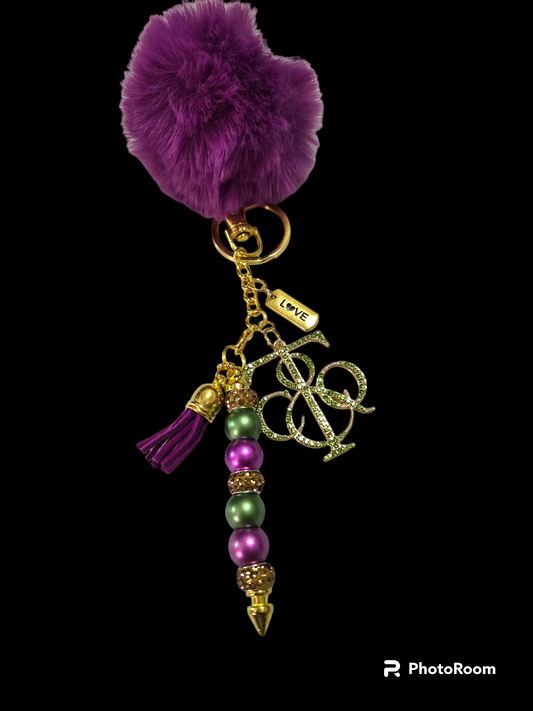 Pom pom beaded bar key chain