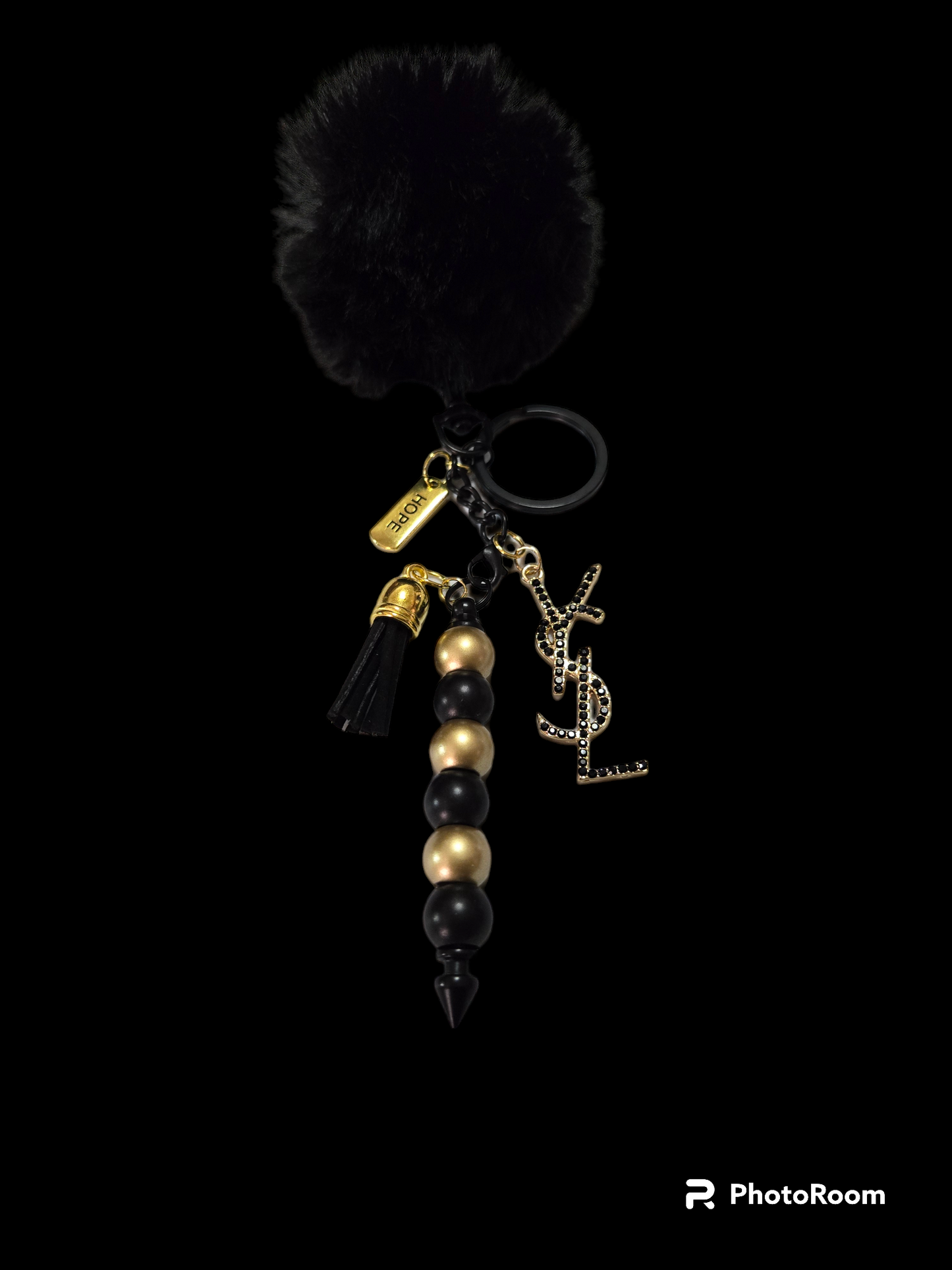 Pom pom beaded bar key chain