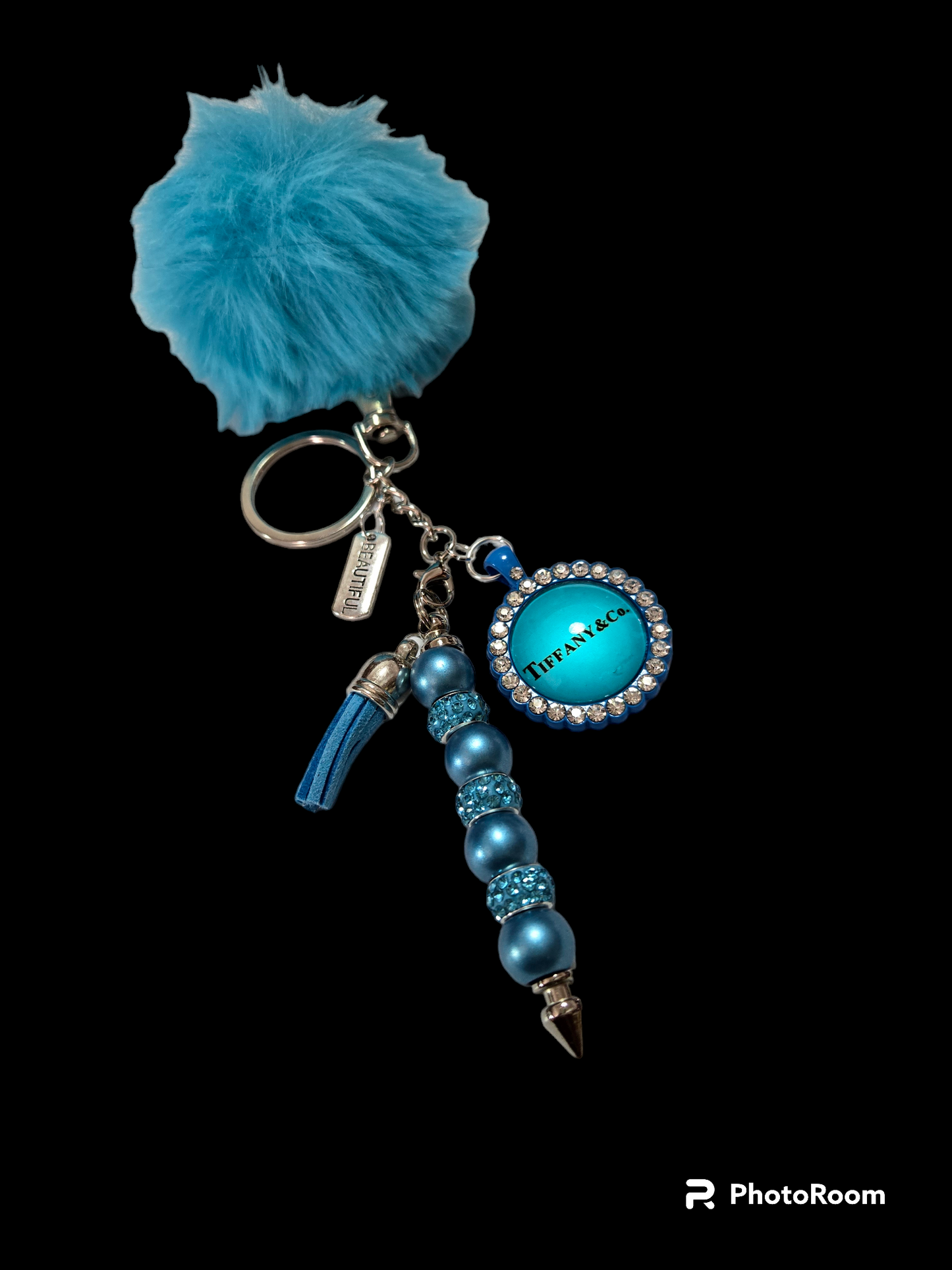 Pom pom beaded bar key chain