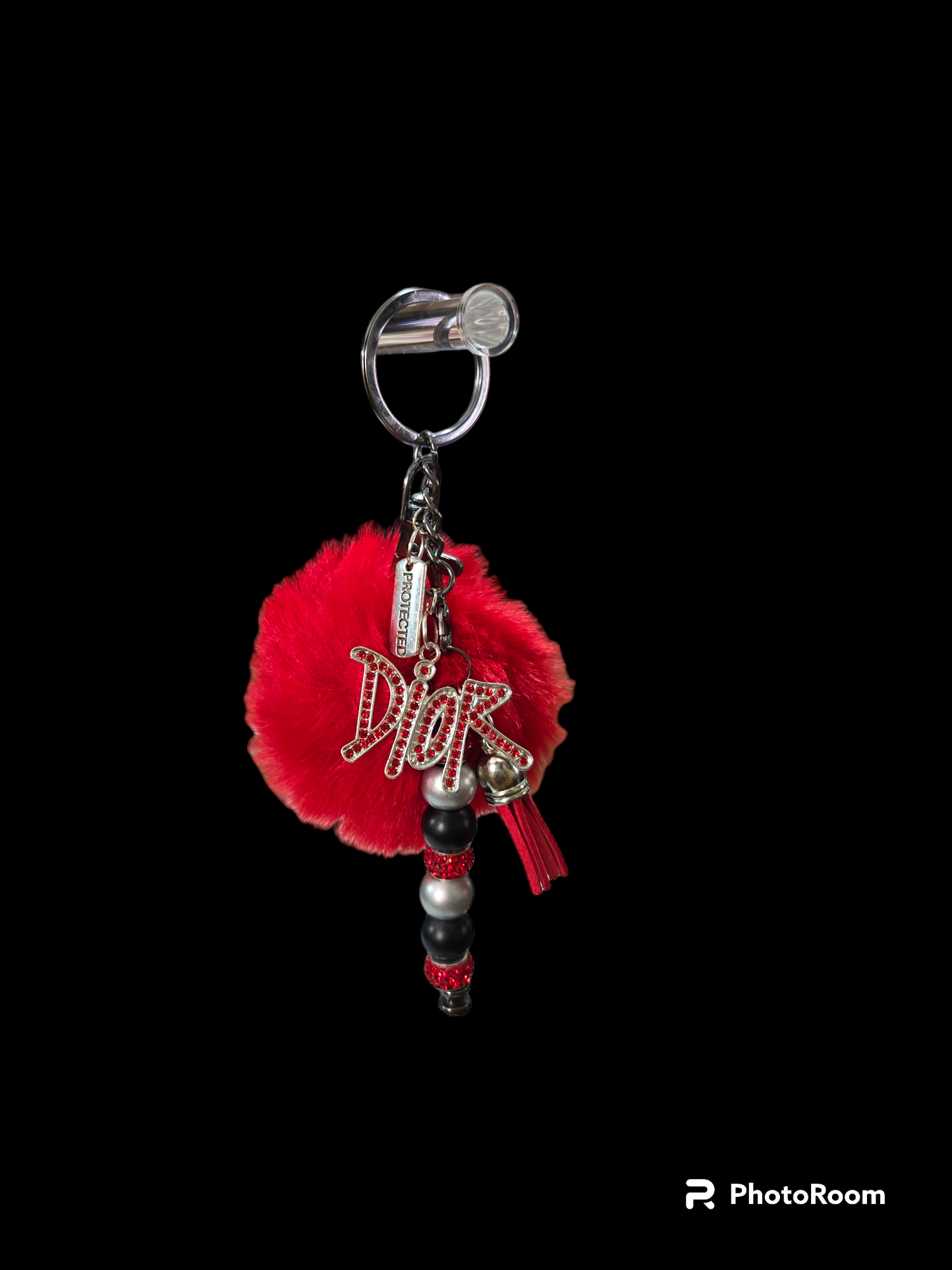 Pom pom beaded bar key chain