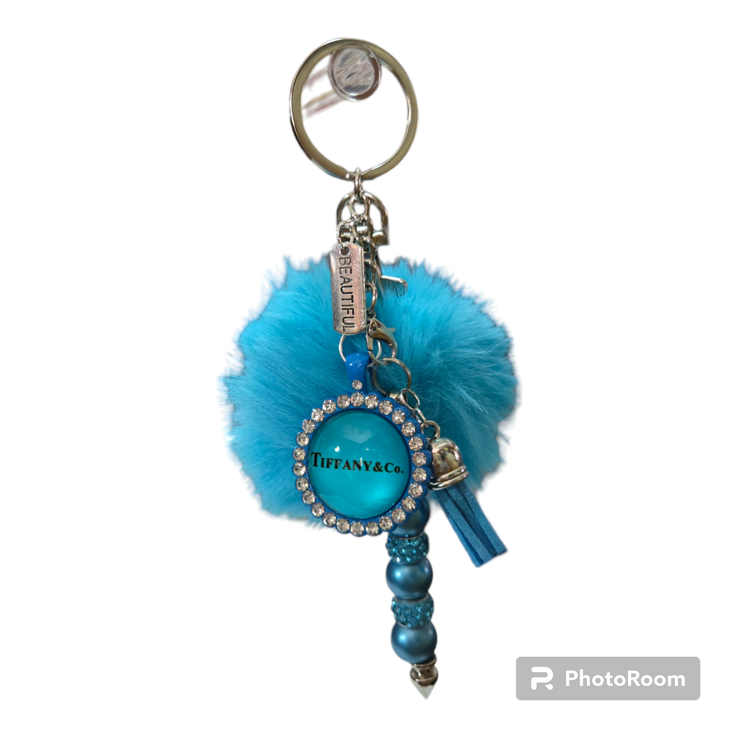 Pom pom beaded bar key chain
