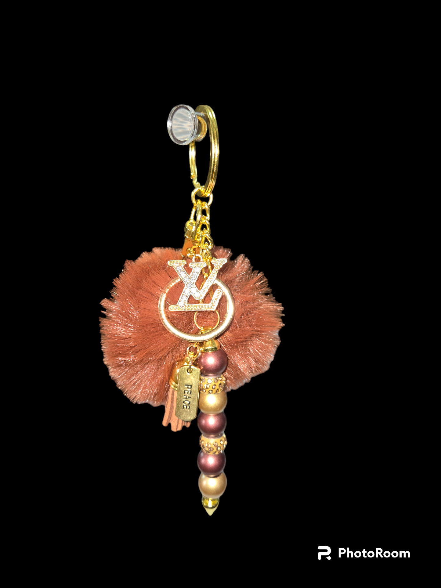 Pom pom beaded bar keychain