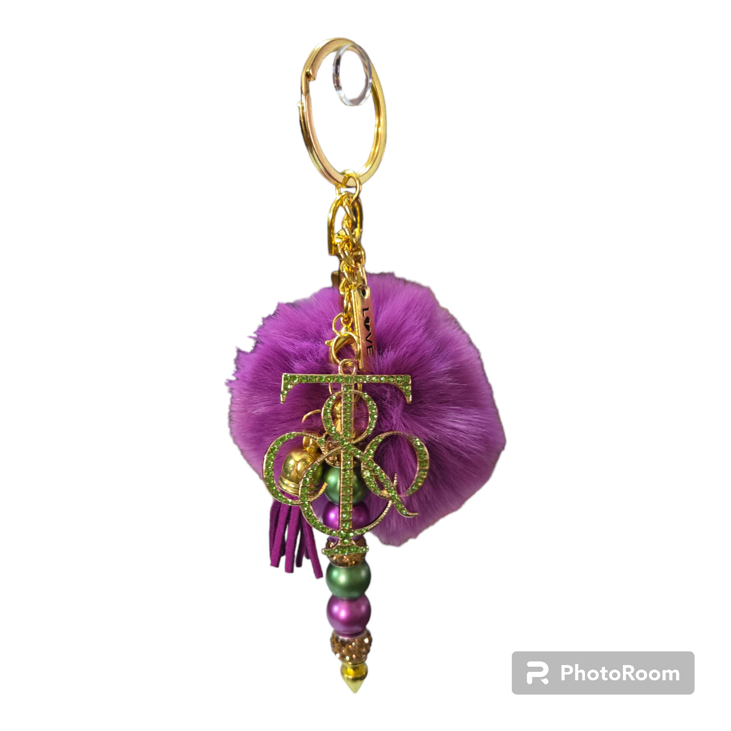 Pom pom beaded bar key chain