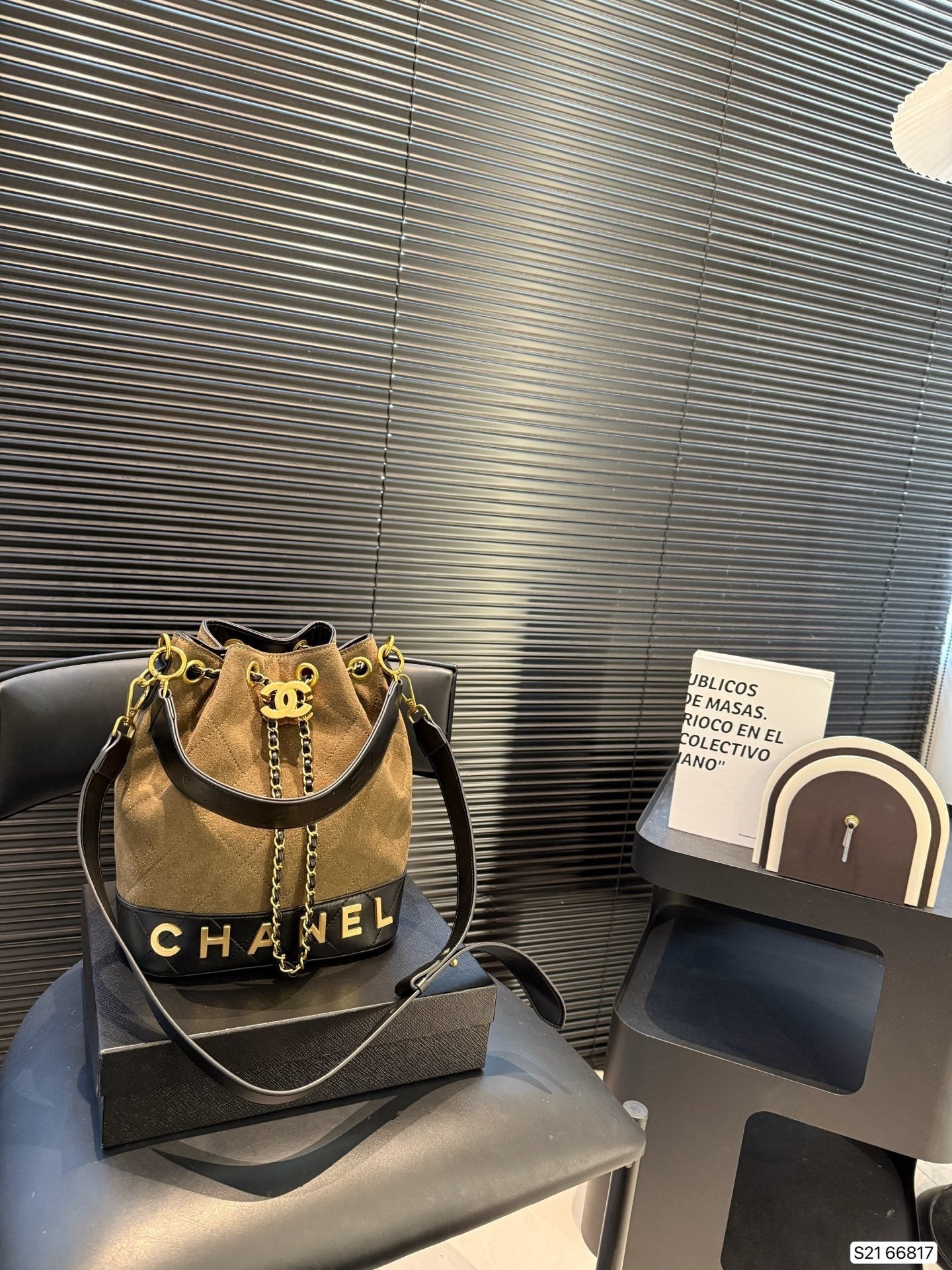 Chanel inspired Suade bucket handbag