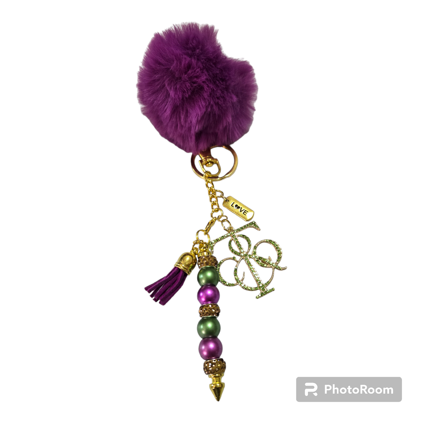 Pom pom beaded bar key chain