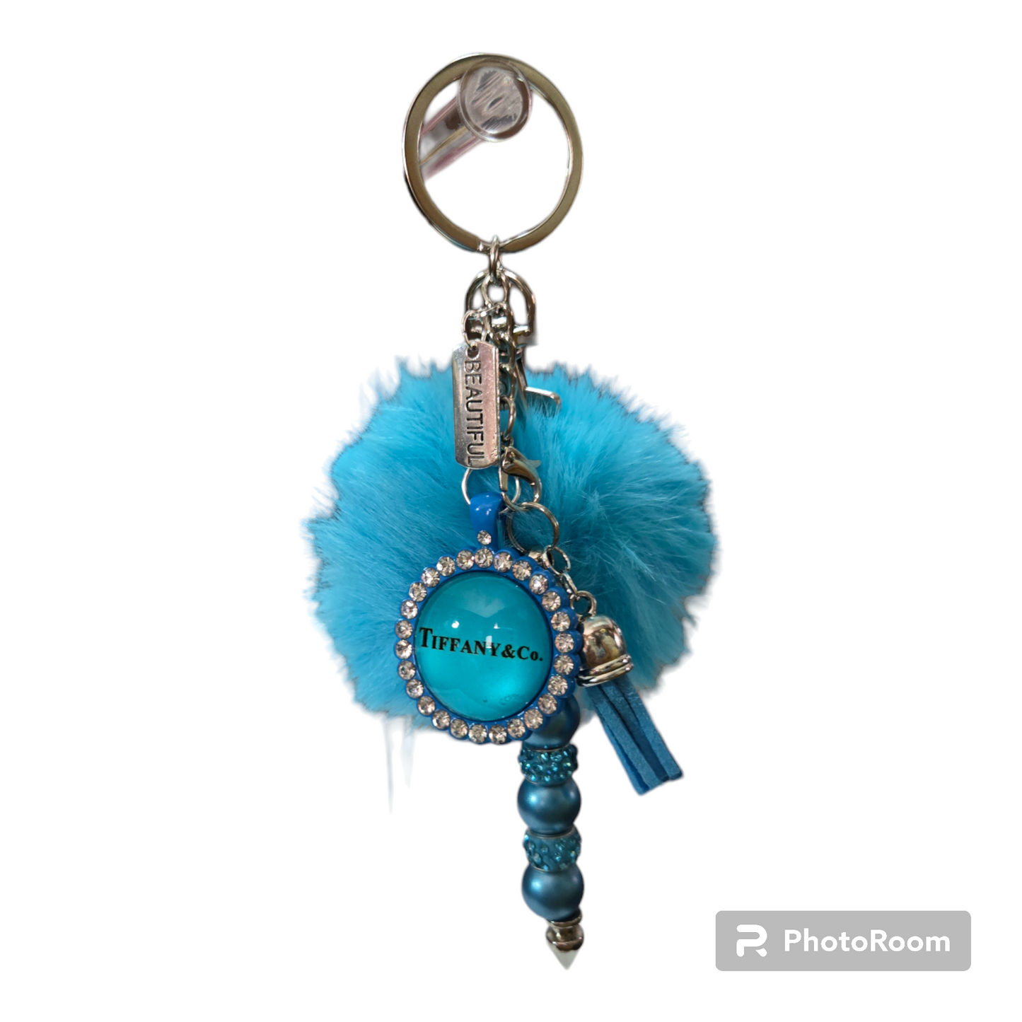 Pom pom beaded bar key chain