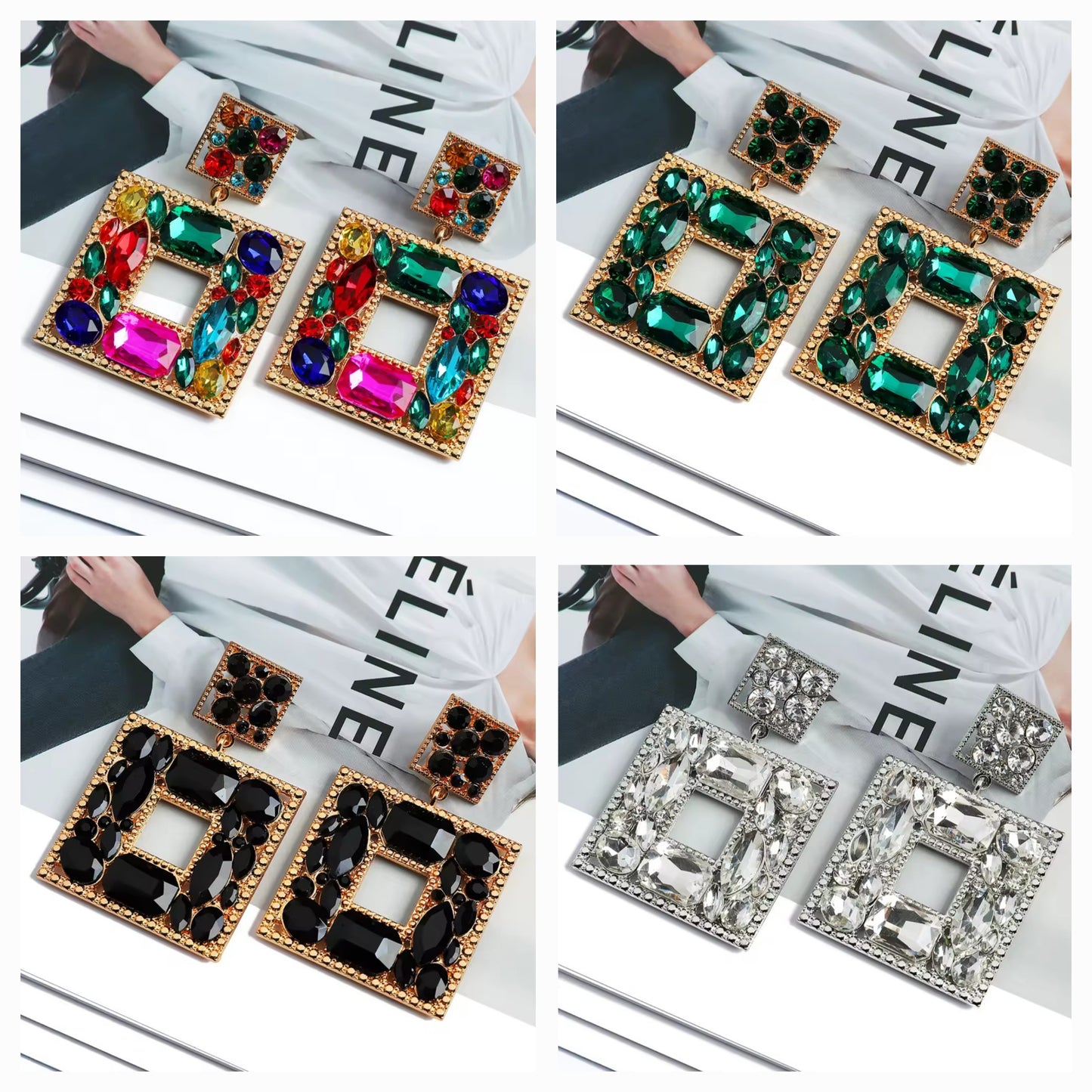 Square Rhinestones Earrings