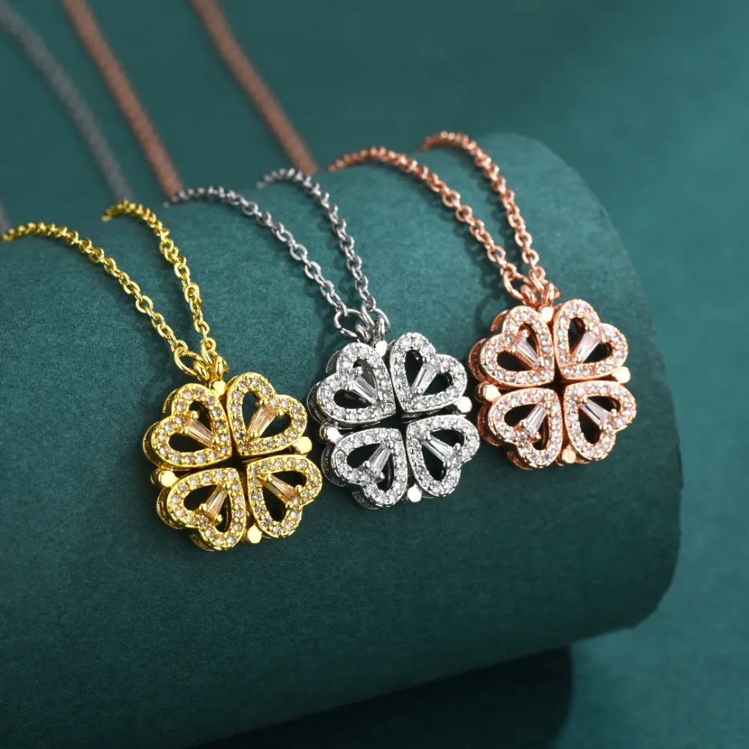Folding Heart Clover Necklace