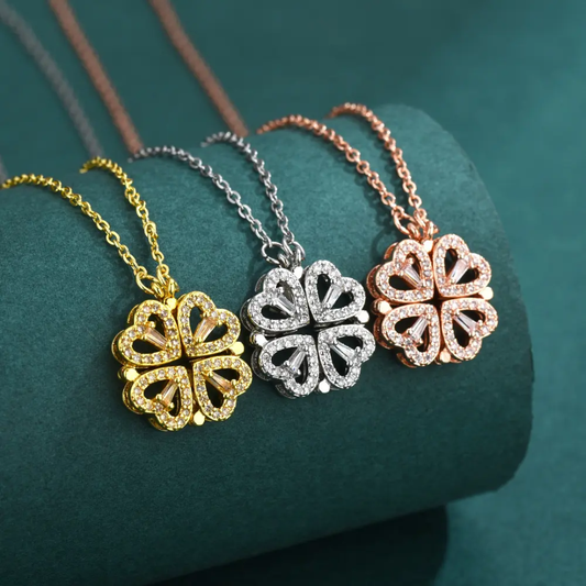 Folding Heart Clover Necklace