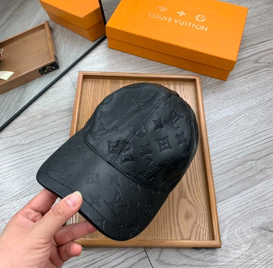 LV inspired leather baseball cap
