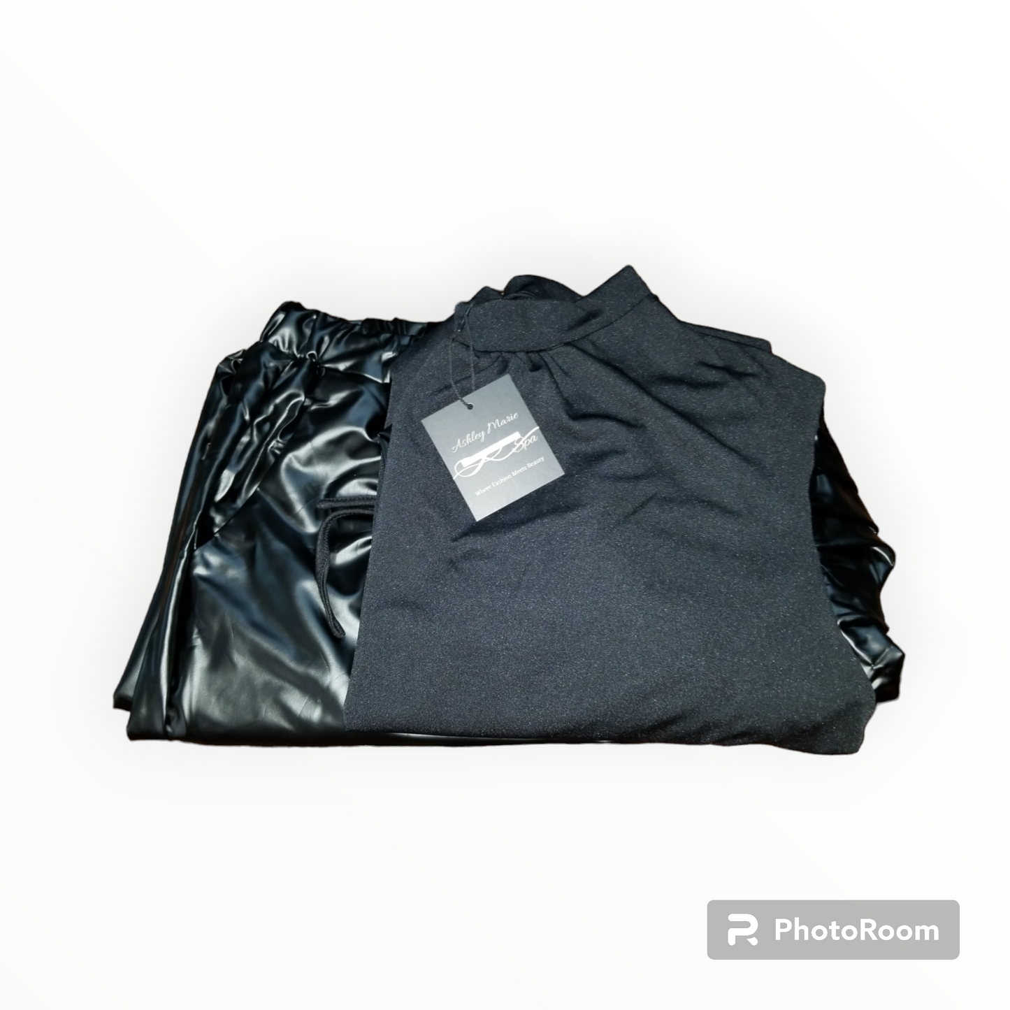 Plus size Puff sleeves faux leather 2pc joggers set