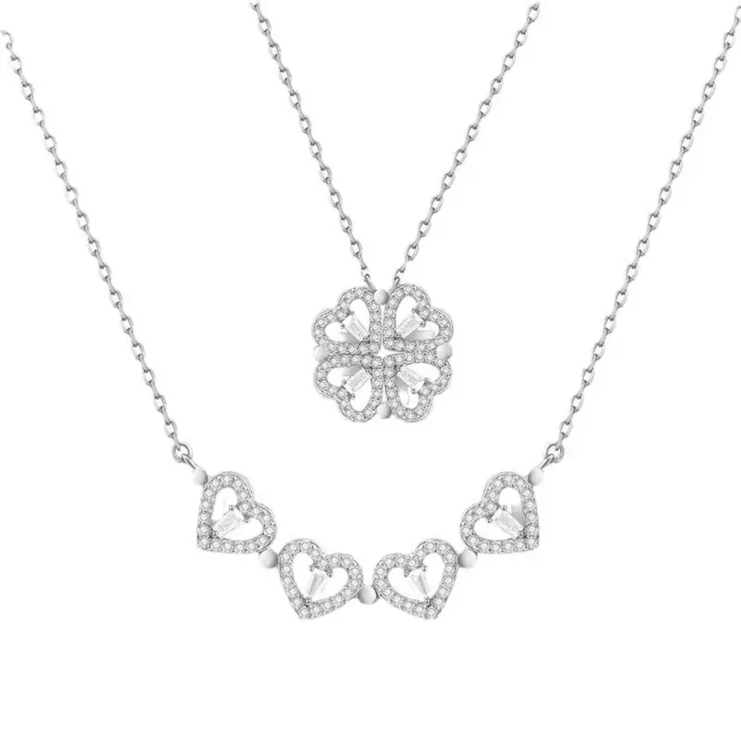 Folding Heart Clover Necklace
