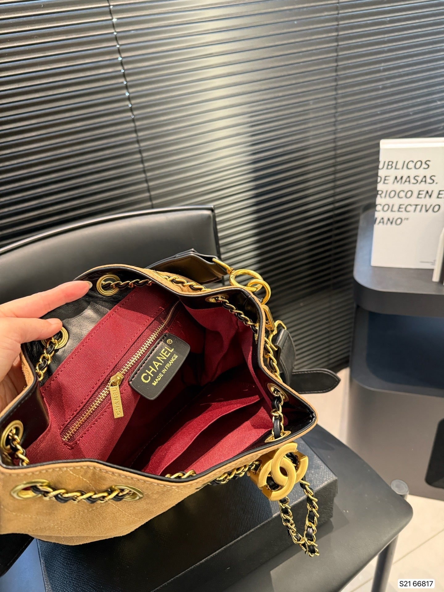Chanel inspired Suade bucket handbag