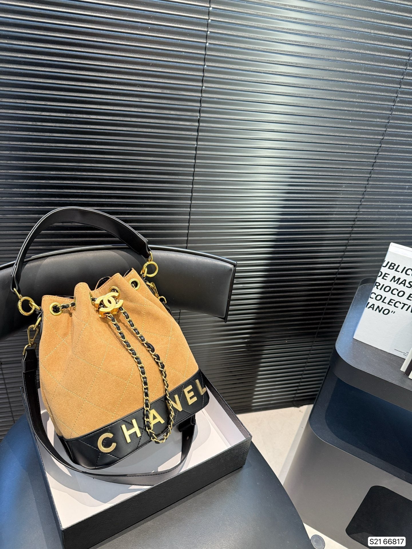 Chanel inspired Suade bucket handbag
