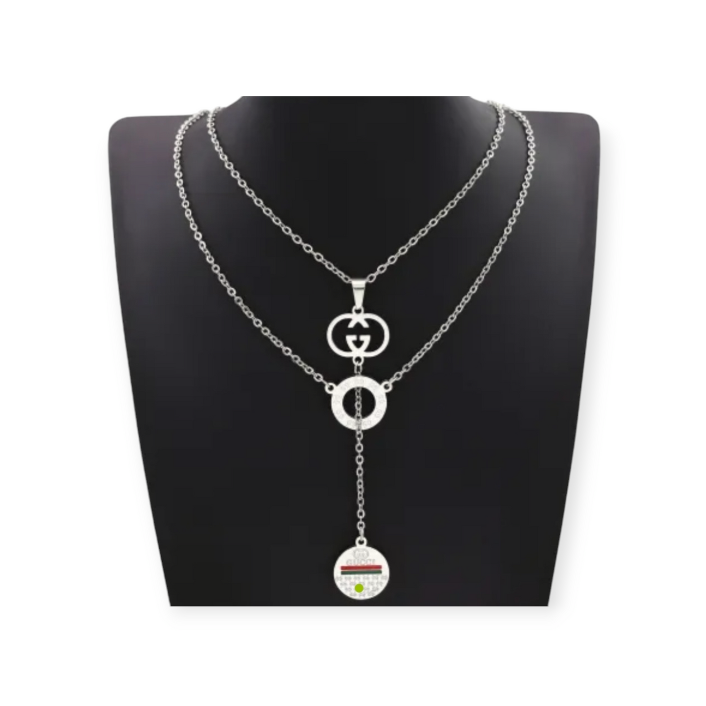 Gucci Inspired silver triple ring necklace