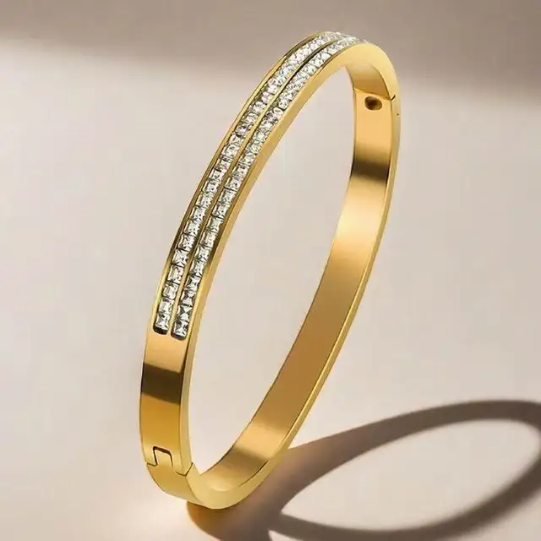 Stainless Steel Double Zirconia Bangle