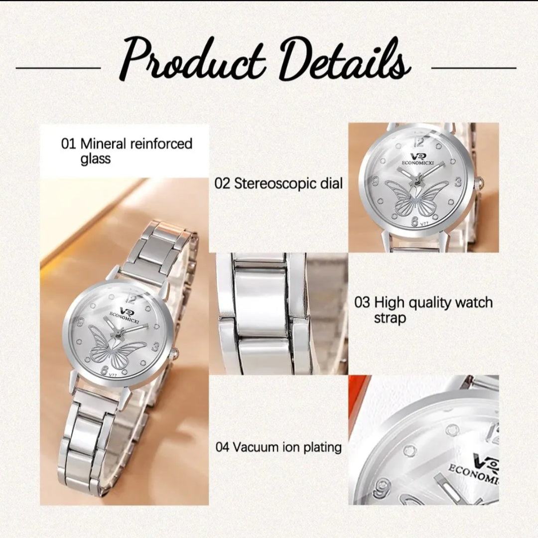 Women Silver Butterfly Quartz Watch
