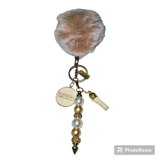 Pom pom beaded bar keychain