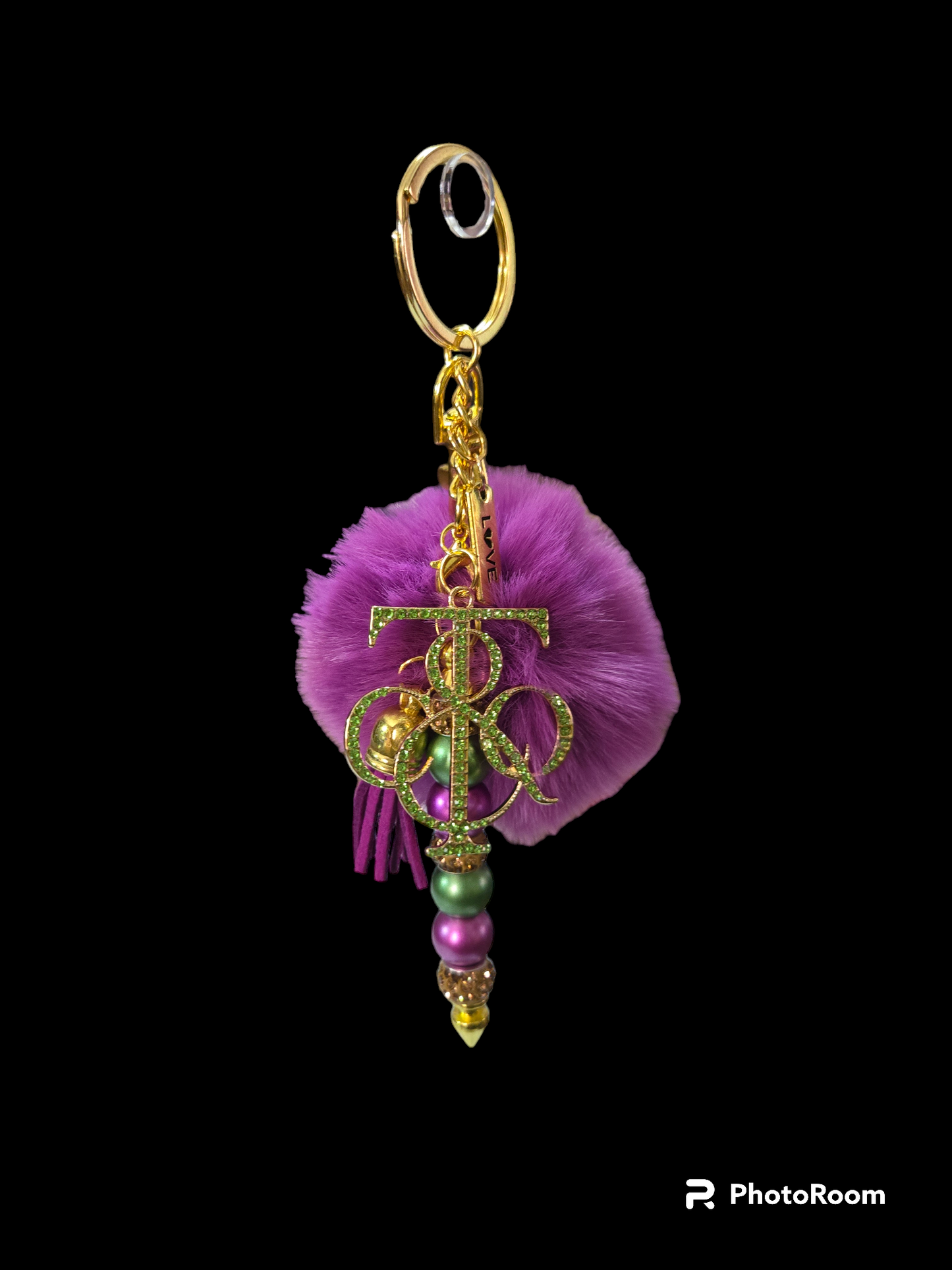 Pom pom beaded bar key chain