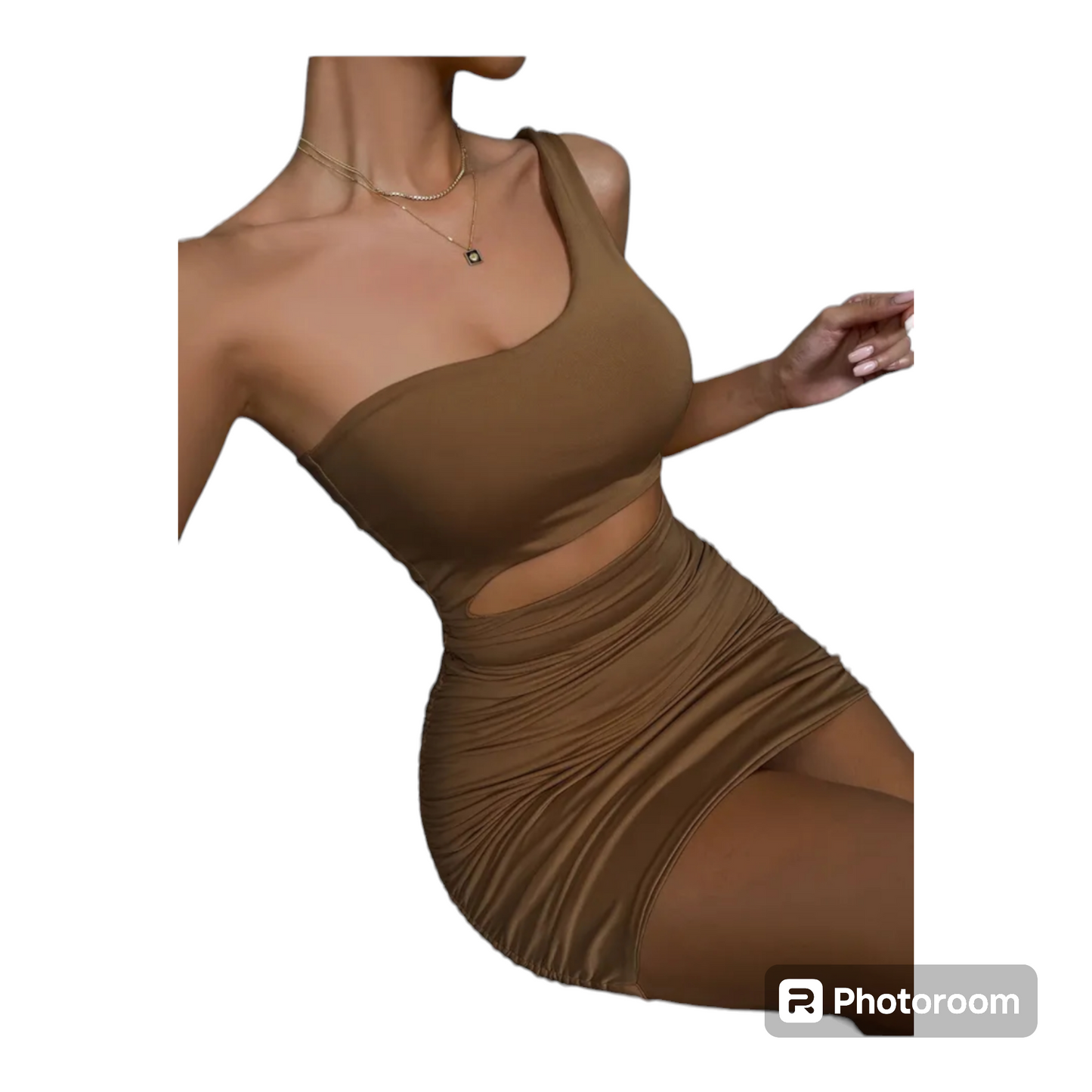 One Shoulder cut out waist mini Bodycon Dress