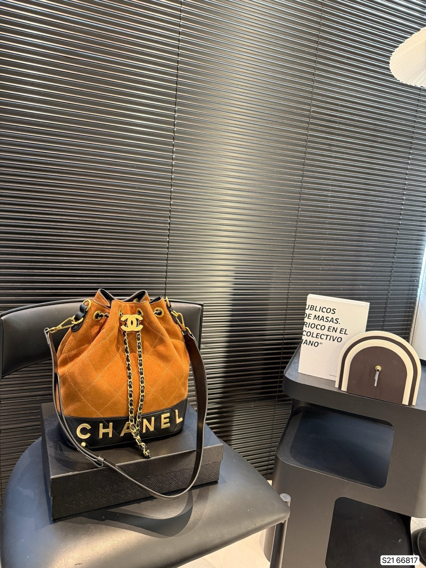 Chanel inspired Suade bucket handbag