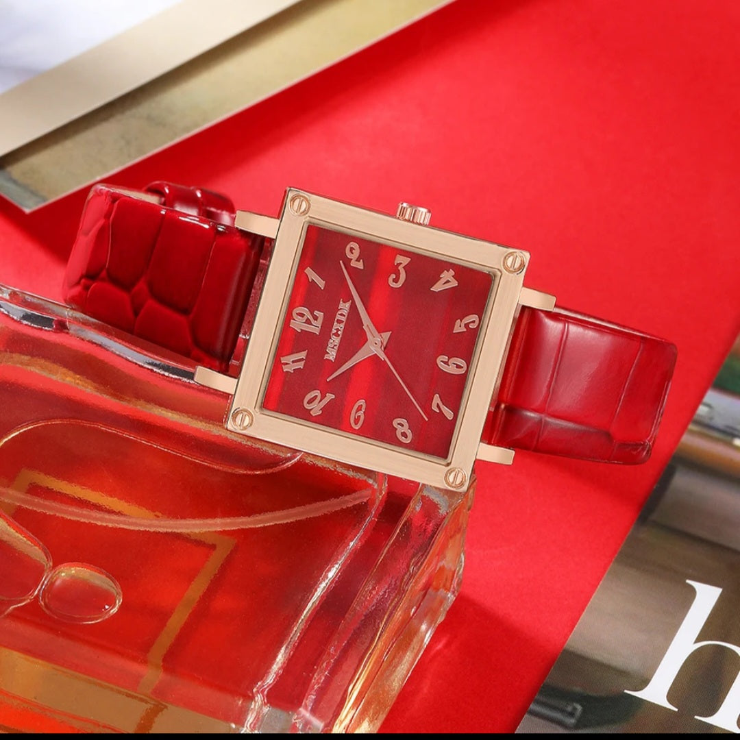 Women Red Quartz Watch